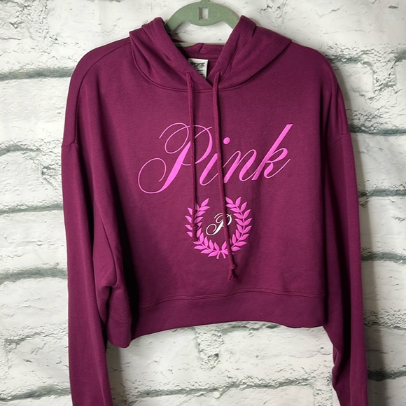 PINK Tops - Victoria’s Secret Pink Crop Sweatshirt with Hood Size XL - NWT